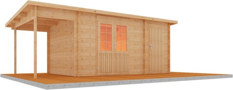 WOLFF FINNHAUS Gartenhaus »Galina 5723 28«, BxT: 590 x 270 cm, 13,1 m², Fichtenholz - beige