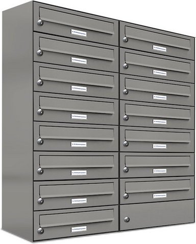 AL BRIEFKASTENSYSTEME Briefkasten, Parteien: 15, Aufputzmontage, BxHxT: 76,6 x 92 x 27,5 cm - grau