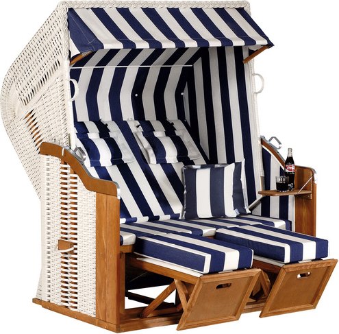 SUNNY SMART Strandkorb »Rustikal«, BxHxT: 145 x 160 x 90 cm, Halblieger, weiß/natur - weiss