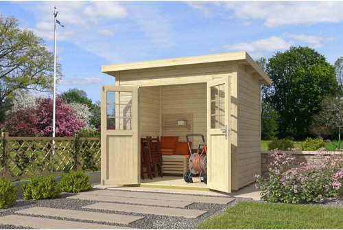 Mr. GARDENER Gartenhaus »Melbourne«, Holz, BxHxT: 293 x 240 x 200 cm (Außenmaße inkl. Dachüberstand) - beige