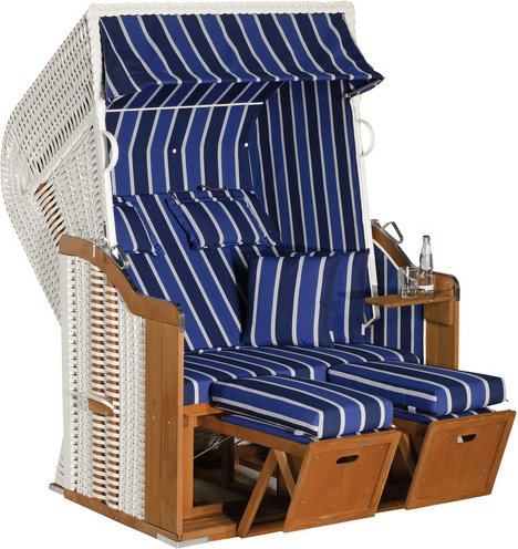 Thumbnail - SUNNY SMART Strandkorb »Rustikal, aufgebaut«, BxHxT: 125 x 160 x 90 cm, Halblieger, weiß/natur - weiss