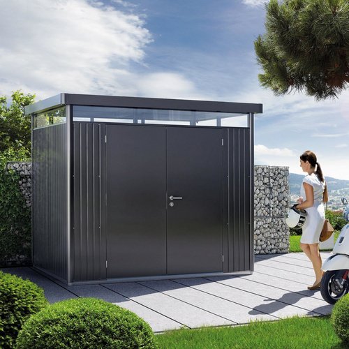 BIOHORT Gerätehaus »HighLine«, Stahl, BxHxT: 275 x 222 x 195 cm (Außenmaße inkl. Dachüberstand) - grau
