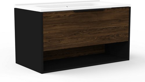 Thumbnail - FACKELMANN Badmöbel-Set »B.Paris«, Gussmarmorbecken, Schwarz Matt/Rigoletto Eiche - braun