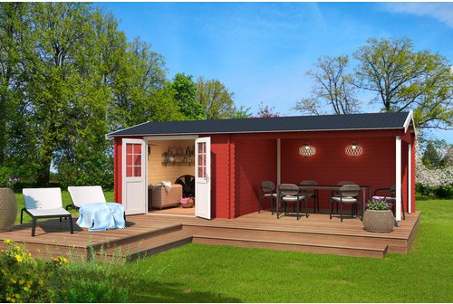 LASITA MAJA Gartenhaus »Amarillo«, BxHxT: 390 x 250,8 x 388,5 cm (Außenmaße inkl. Dachüberstand), Holz - rot