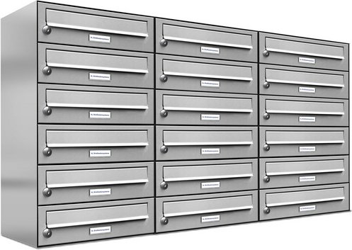 AL BRIEFKASTENSYSTEME Briefkasten, Parteien: 18, Aufputzmontage, BxHxT: 153,419 x 69,0 x 27,5 cm - silberfarben