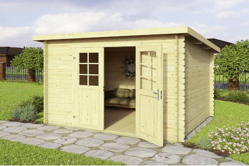 Mr. GARDENER Blockbohlenhaus »Malta 2«, Holz, BxHxT: 344 x 217 x 250 cm (Außenmaße inkl. Dachüberstand) - beige