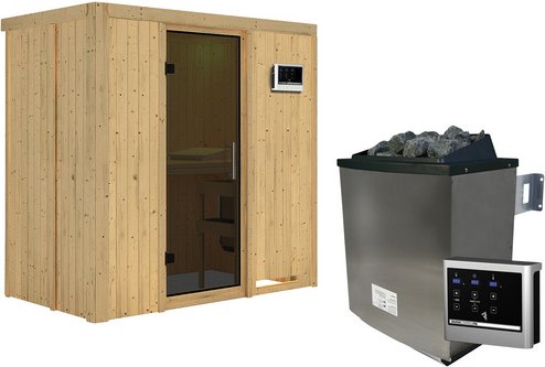 KARIBU Sauna »Pärnu«, inkl. 9 kW Saunaofen mit externer Steuerung, für 2 Personen - beige