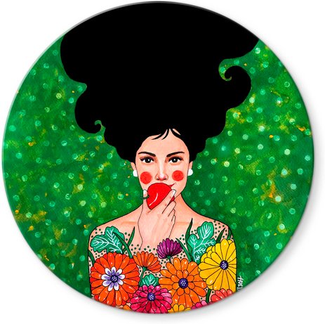 K&L Wall Art Glasbild »Glasbild«, Ø 50 cm, Retro Deko Hülya Vintage Lady grün