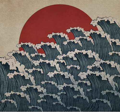 KOMAR Vliestapete, Wellen, bunt - blau