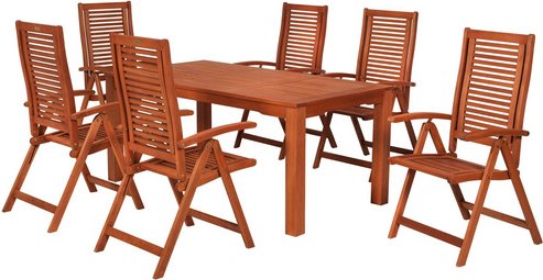 MERXX Gartenmöbel-Diningset »Maracaibo«, 7 tlg., 6 Sitzplätze, Eukalyptus - braun