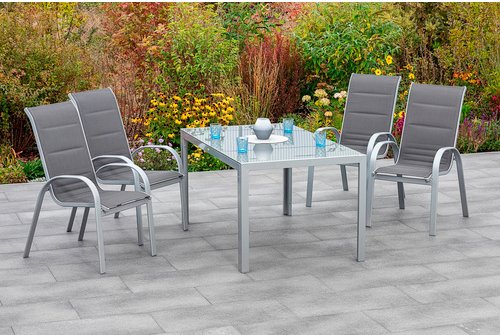 MERXX Gartenmöbelset »Amalfi«, 4 Sitzplätze, Aluminium/Textil - silberfarben