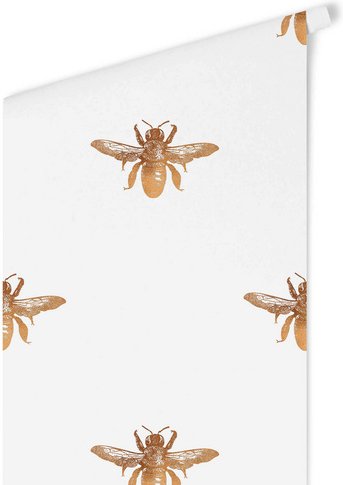 K&L Wall Art Vliestapete »Vintage Vliestapete«, goldene glitzer Optik Biene, mehrfarbig, matt - bunt