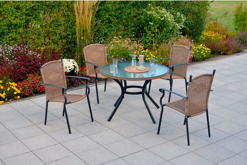 MERXX Gartenmöbelset »Roma«, 5-tlg., stapelbar, Aluminium/Kunststoffgeflecht - braun