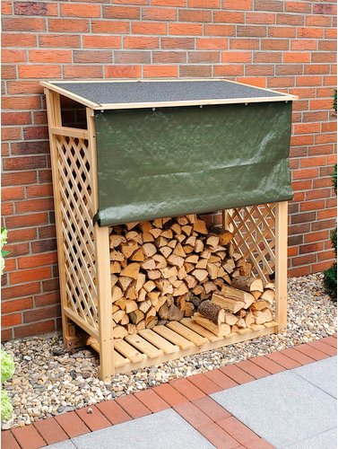 PROMADINO Kaminholzregal »SPEYER«, BxHxL: 119,5 x 148 x 68 cm, inkl. Wetterschutz - beige