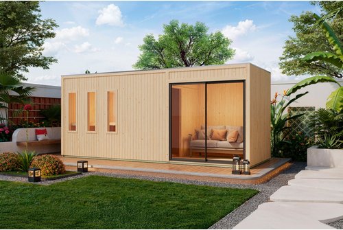 KARIBU Saunahaus »Pillapalu«, BxTxH: x 574,2 x 216,5 x 244 cm, 9 kW Ofen, für 5 Personen - braun