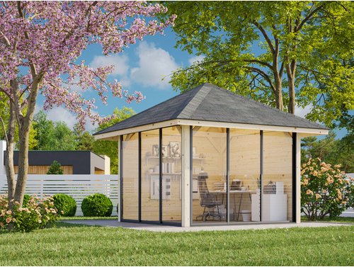 PALMAKO Pavillon »Bianca«, Aufstellmaße BxTxH: 384 x 384 x 319 cm, unbehandelt, Holz - braun