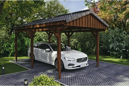 SKANHOLZ Carport »Fichtelberg«, BxT: 317 x 566 cm, Firsthöhe: 303 cm, lasiert - braun