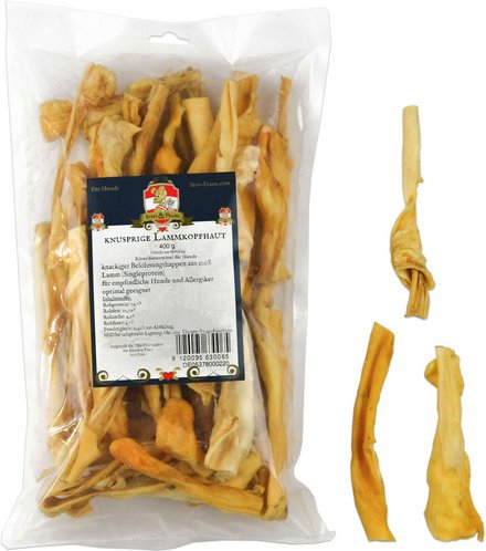 Sissi & Franz Hundesnack »knusprige Lammkopfhaut«, 400 g, Einzelfuttermittel, 100 % Fleisch, schonend getrocknet