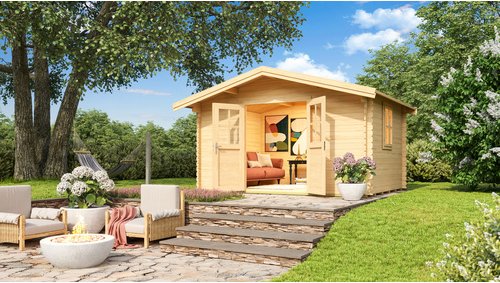 Mr. GARDENER Gartenhaus »Donau«, BxT: 380 x 280 cm (Aufstellmaße), Satteldach, Wandstärke 34mm - beige