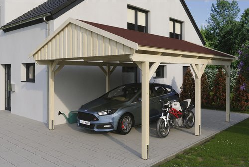 SKANHOLZ Carport »Fichtelberg«, BxT: 423 x 566 cm, Firsthöhe: 326 cm, unbehandelt - beige