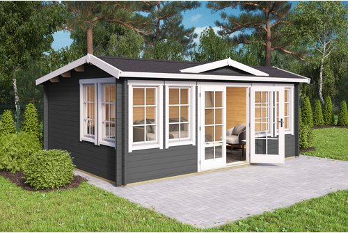 LASITA MAJA Blockbohlenhaus »Balmoral«, BxHxT: 570 x 239,4 x 421,3 cm (Außenmaß inkl. Dachüberstand), grau