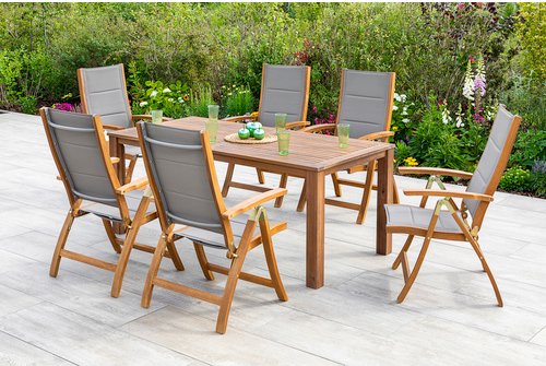 MERXX Gartenmöbelset »Acapulco«, 6 Sitzplätze, Akazienholz/Textil - grau