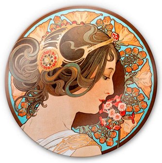 K&L Wall Art Glasbild »Glasbild«, Ø 50 cm, Jugendstil Floral Vintage Mucha