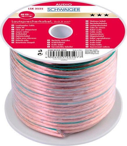 SCHWAIGER Lautsprecherkabel, 25 m 2x2,5 mm2 transparent