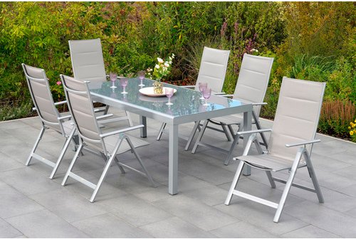 MERXX Gartenmöbelset »Taviano«, 7-tlg., klappbar, Aluminium/Textil - braun