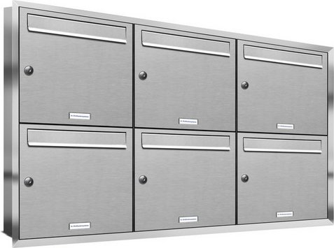 AL BRIEFKASTENSYSTEME Briefkasten, Parteien: 6, Unterputzmontage, BxHxT: 153,66 x 72,4 x 11,6 cm - silberfarben