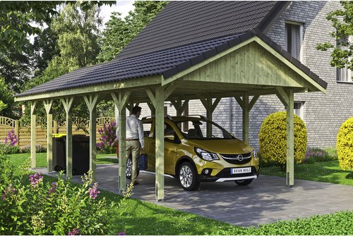 SKANHOLZ Carport »Wallgau«, BxT: 430 x 900 cm, Firsthöhe: 326 cm, imprägniert - gruen