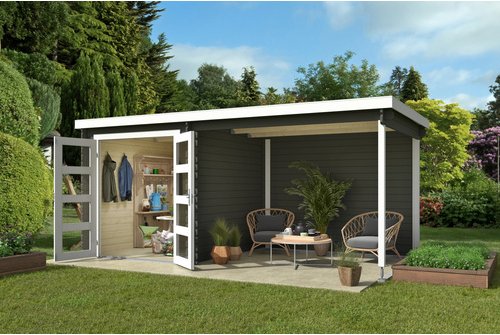 LASITA MAJA Gartenhaus »Long Beach«, BxHxT: 492,2 x 216,6 x 254,9 cm (Außenmaß inkl. Dachüberstand), grüngrau - gruen