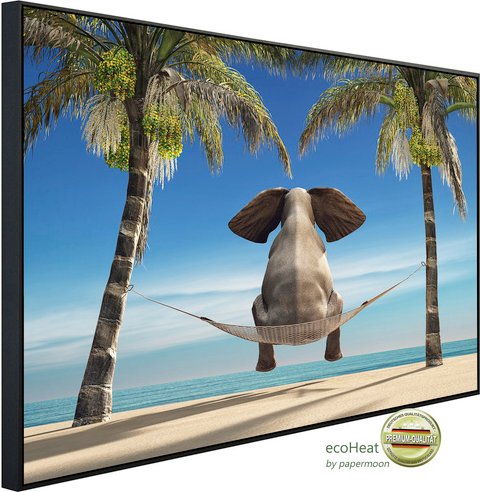 Thumbnail - papermoon Infrarotheizung »EcoHeat - Elefant auf Hängematte an Strand«, Matt-Effekt - bunt