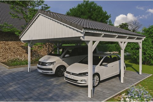 SKANHOLZ Carport »Fichtelberg«, BxT: 618 x 566 cm, Firsthöhe: 362 cm, lasiert - weiss