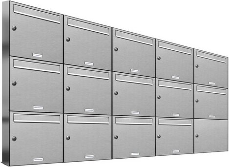 AL BRIEFKASTENSYSTEME Briefkasten, Parteien: 14, Aufputzmontage, BxHxT: 191,5 x 102,6 x 11,6 cm - silberfarben