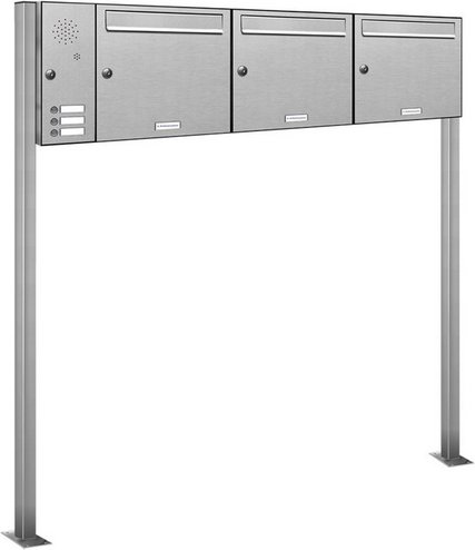 AL BRIEFKASTENSYSTEME Briefkasten, Parteien: 3, Freistehend, BxHxT: 153,358 x 150,0 x 11,6 cm - silberfarben