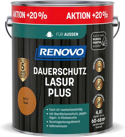 RENOVO Dauerschutzlasur »PLUS«, lmh 4,8L, teak 8412 Aktion +20 Proz. - braun