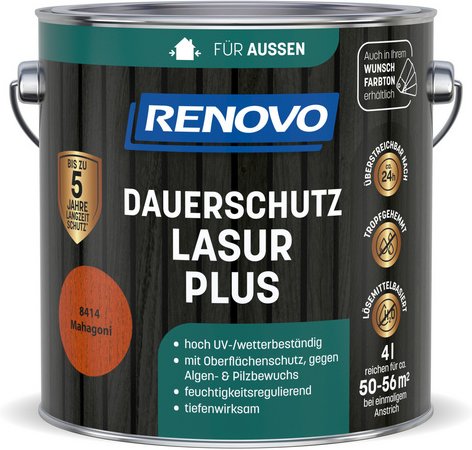 RENOVO Dauerschutzlasur »PLUS«, lmh 4,0L mahagoni 8414 - braun