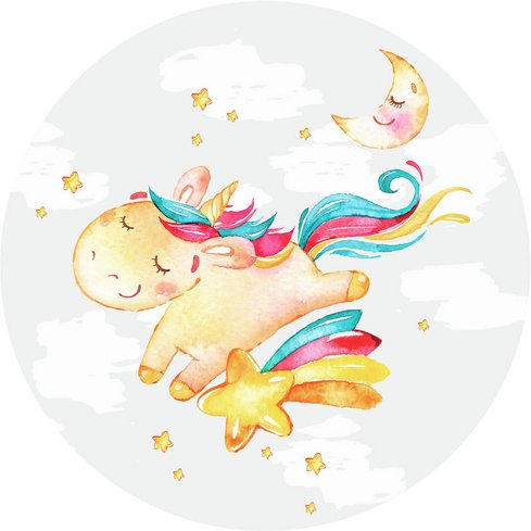 K&L Wall Art Vliestapete »Runde Vliestapete«, Kinder Einhorn Regenbogen, mehrfarbig, matt - bunt