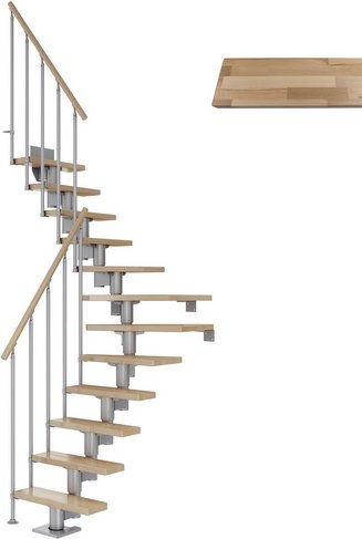 Thumbnail - DOLLE Mittelholmtreppe »Dublin«, buchenholz, 14 Stufen, bis 337cm Raumhöhe - grau