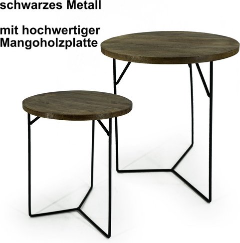 NOOR living Beistelltisch-Set, BxHxL: 39,5 x 48,4 x 39,5 cm, Metall/Mangoholz - schwarz | braun
