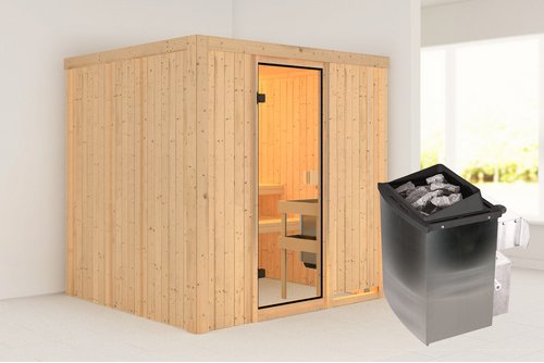 KARIBU Sauna »Kabli«, BxTxH: 196 x 178 x 198 cm, 9 kW Ofen, für 4 Personen - braun