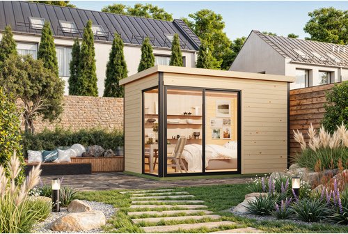 LASITA MAJA Blockbohlenhaus »Austin«, BxHxT: 360 x 239,4 x 240 cm (Außenmaß inkl. Dachüberstand), naturbelassen - braun