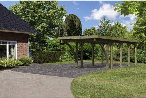 KARIBU Einzelcarport »Classic 3 Variante C inkl. zwei Einfahrtsbögen«, Außenmaß BxT: 273 x 657,5 cm, natur - gruen