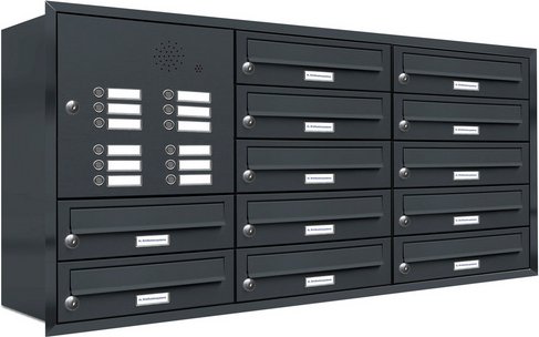 AL BRIEFKASTENSYSTEME Briefkasten, Parteien: 12, Unterputzmontage, BxHxT: 118,9 x 61,5 x 27,5 cm - grau