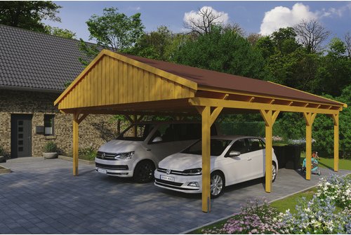 SKANHOLZ Carport »Fichtelberg«, BxT: 618 x 808 cm, Firsthöhe: 362 cm, lasiert - beige