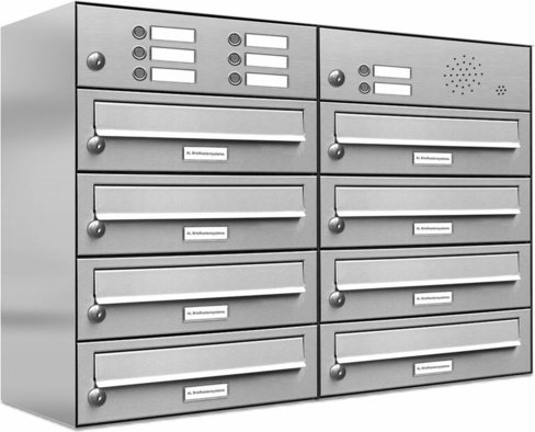 AL BRIEFKASTENSYSTEME Briefkasten, Parteien: 8, Aufputzmontage, BxHxT: 153,411 x 57,5 x 27,5 cm - silberfarben