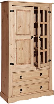 Möbilia Vitrine, BxHxL: 100 x 190 x 41 cm, Kiefernholz - braun