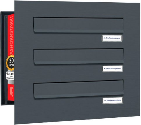 AL BRIEFKASTENSYSTEME Briefkasten, Parteien: 3, Mauerdurchwurf, BxHxT: 38,5 x 34,5 x 48,0 cm - grau