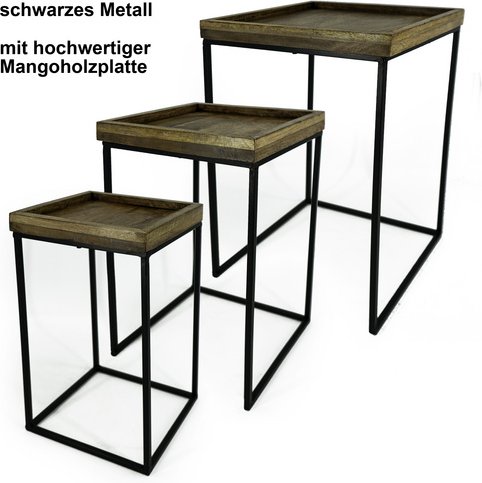 NOOR living Beistelltisch-Set, BxHxL: 33 x 52 x 33 cm, Metall/Mangoholz - schwarz